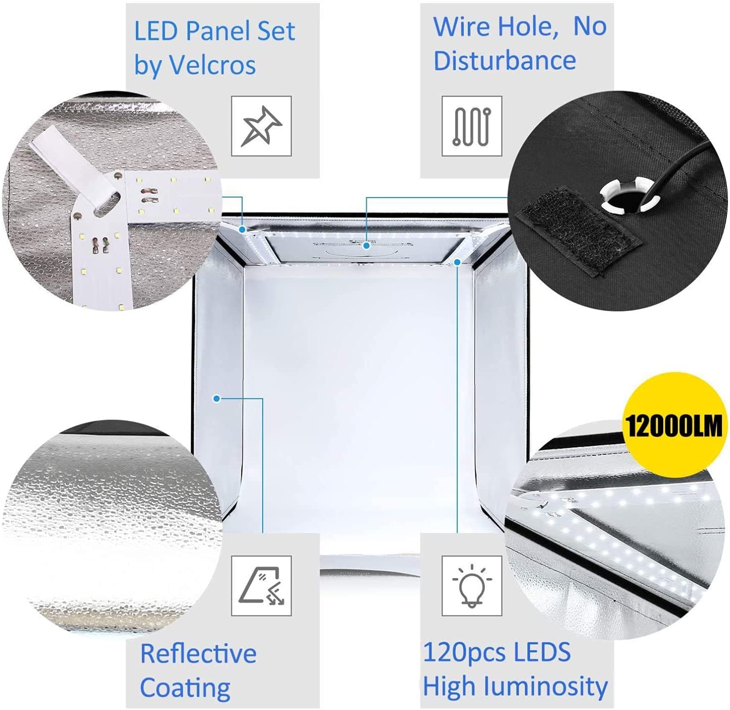 Lightbox LED Dimmerabile CRI95 Lightbox Amazon Scatola Per Studio Fotografico, 39 X 39 X 39 Pollici, Tenda Pieghevole Set Fotografico Oggetti Sfondo Fotografico